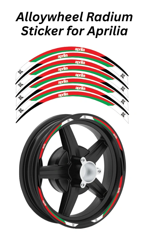Alloy Wheel Radium Sticker for Aprilia SR125/150/160 | Printed In Premium Radium with FPF (Fade Protection Film), Waterproof, Precut Sticker, Pack Of 1